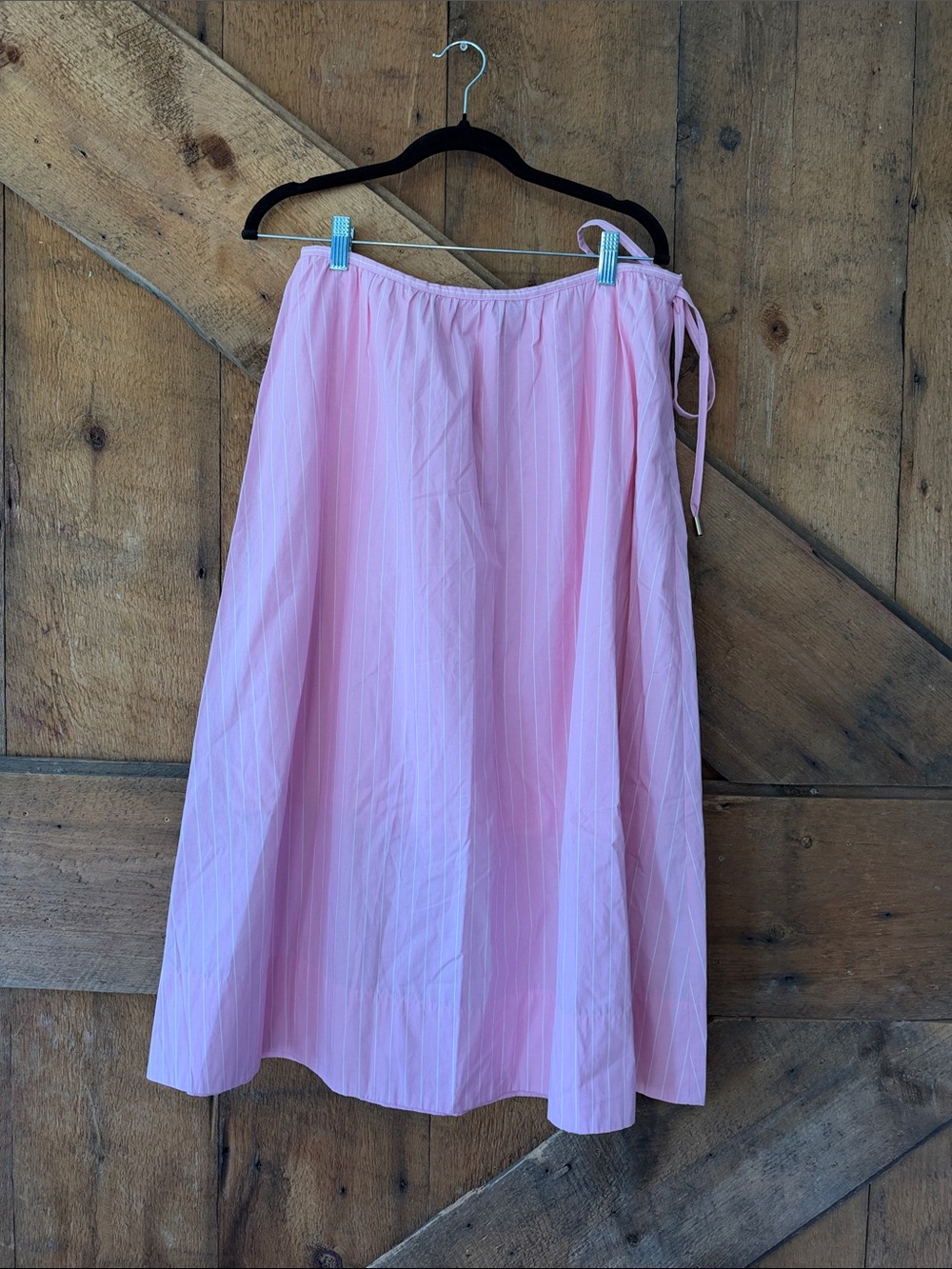 Ann Taylor Pink Striped A-Line Midi Skirt Petite 4P Side Tie Cotton